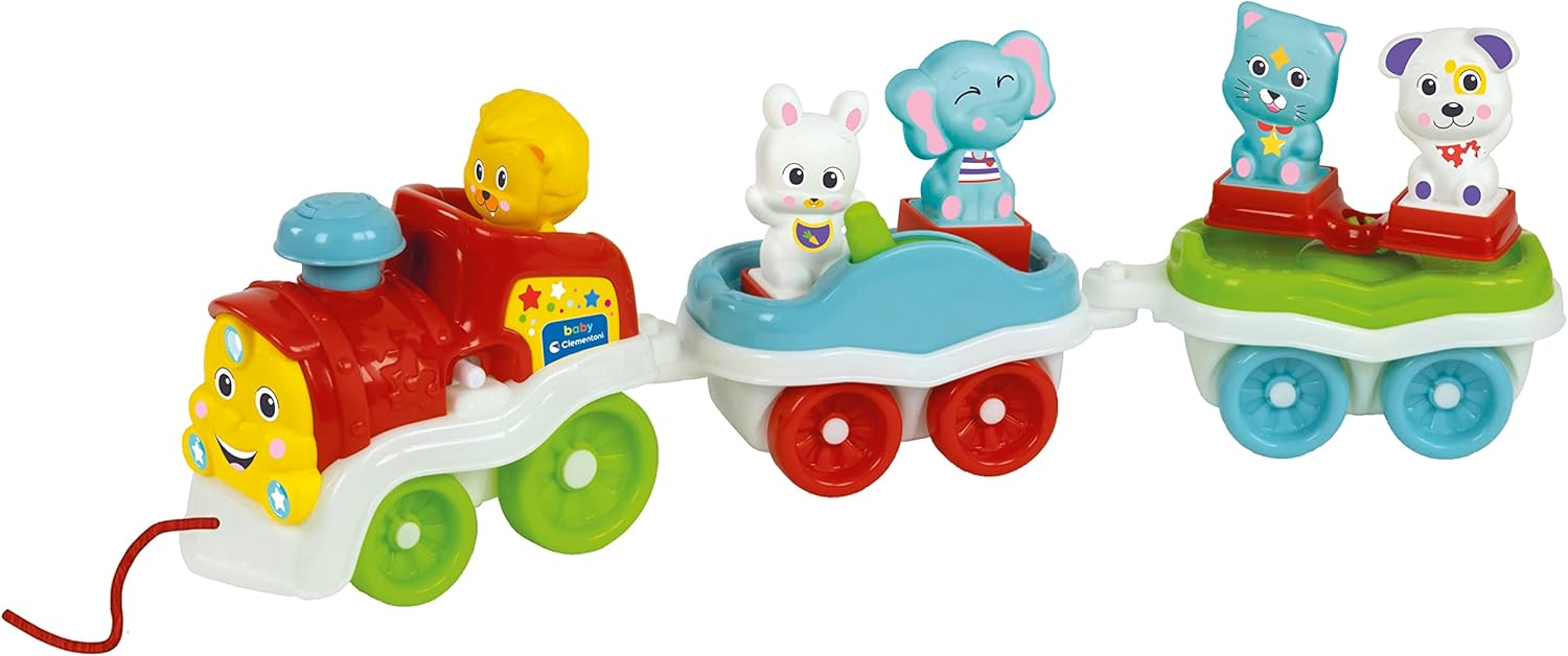 Clementoni 17740 Animal 3 in 1-Talking, Interactive and Towable, Electric Toy Train, 1 Year Child Play (Italian Version) -Made in Italy, multi-coloured