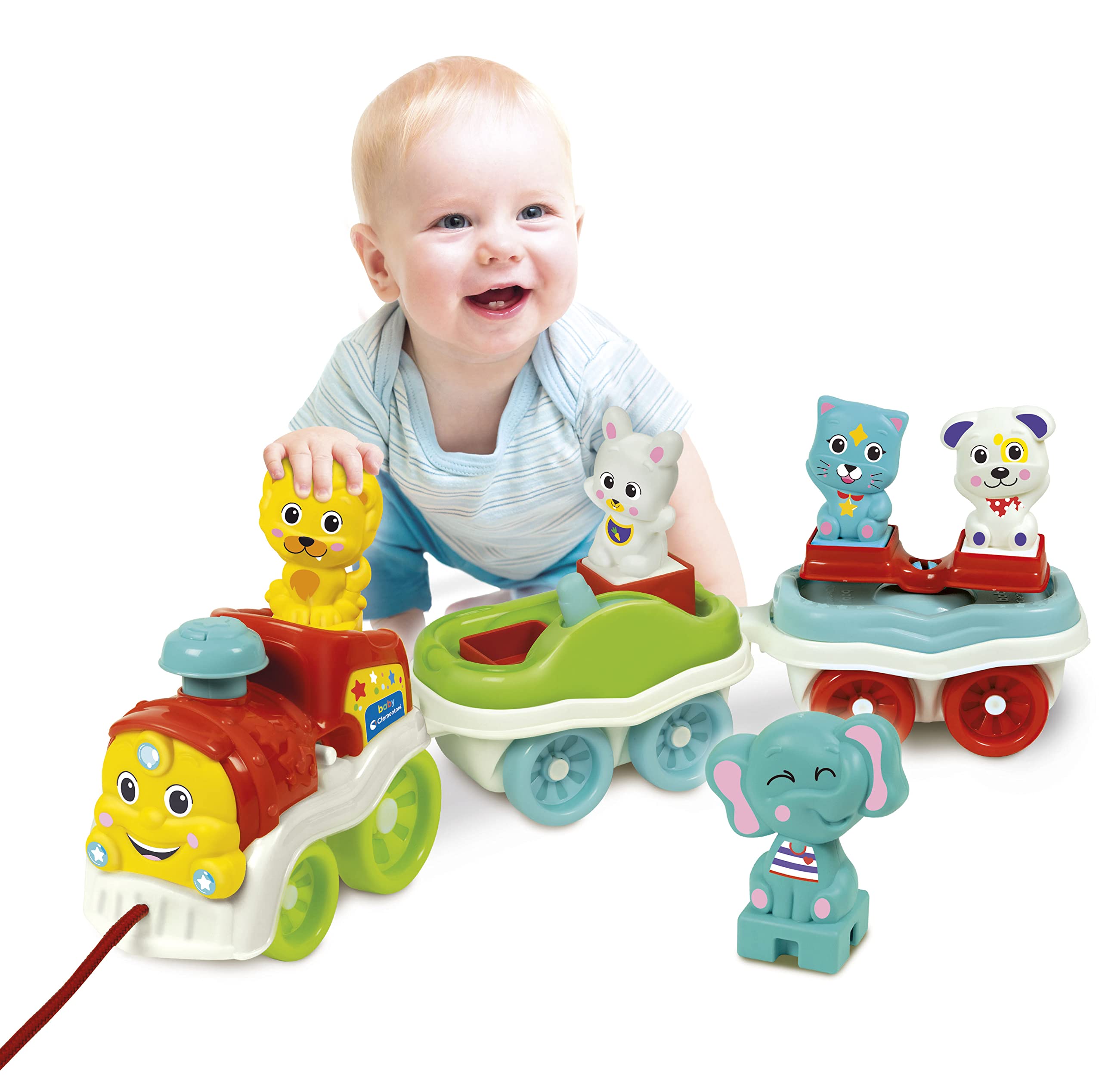 Clementoni 17740 Animal 3 in 1-Talking, Interactive and Towable, Electric Toy Train, 1 Year Child Play (Italian Version) -Made in Italy, multi-coloured