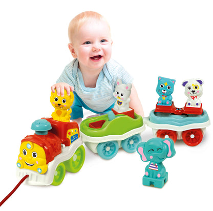 Clementoni 17740 Animal 3 in 1-Talking, Interactive and Towable, Electric Toy Train, 1 Year Child Play (Italian Version) -Made in Italy, multi-coloured