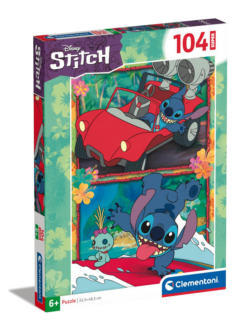 Clementoni - 27572 - Supercolor Puzzle - Super Disney Stitch - 104 Pieces| Puzzle Cartoon| Made In Italy Puzzle Disney Stitch 104 Pieces