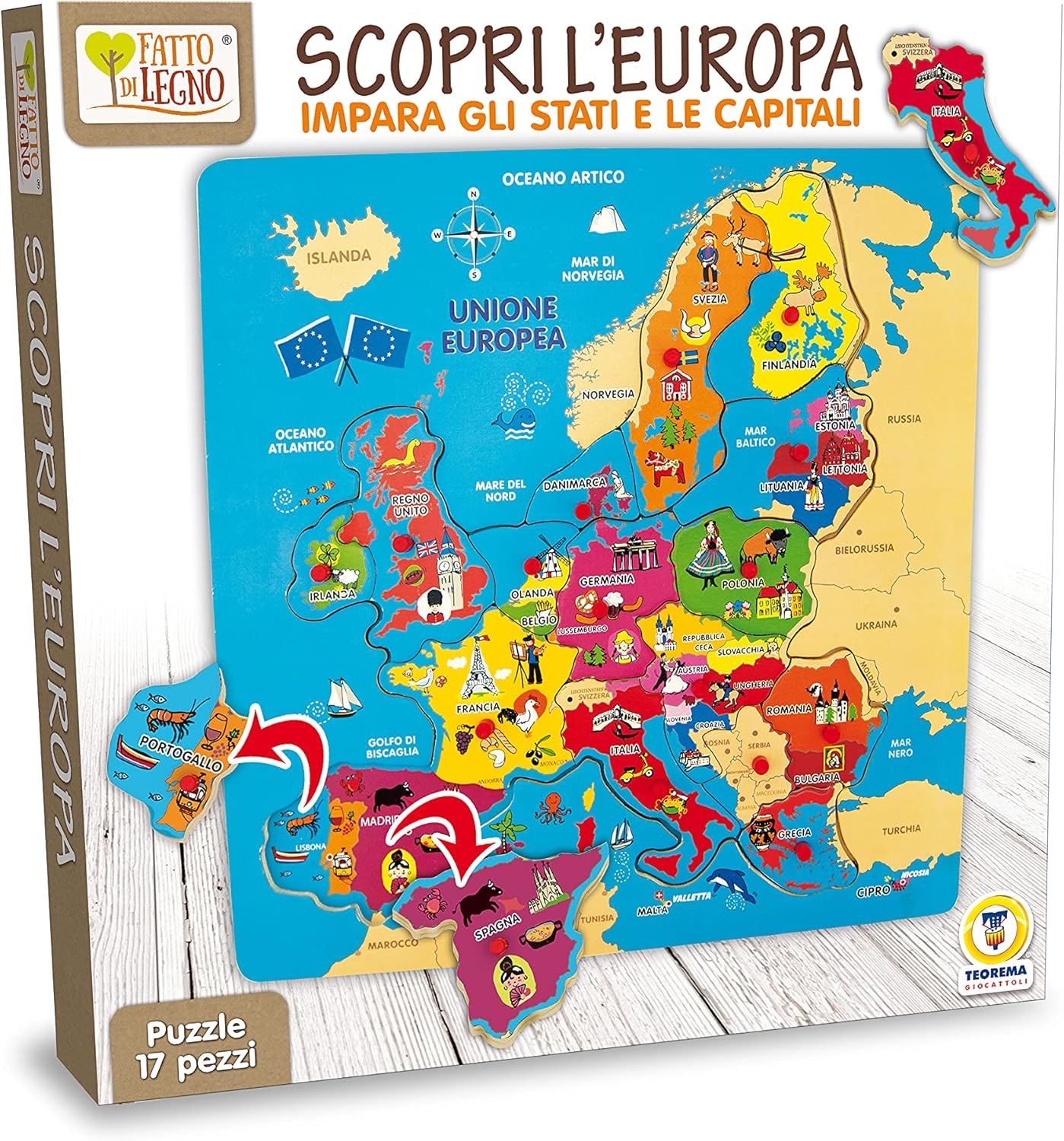 Theorem Puzzle in Wood, Multi-Colour Europe Multi-Coloured