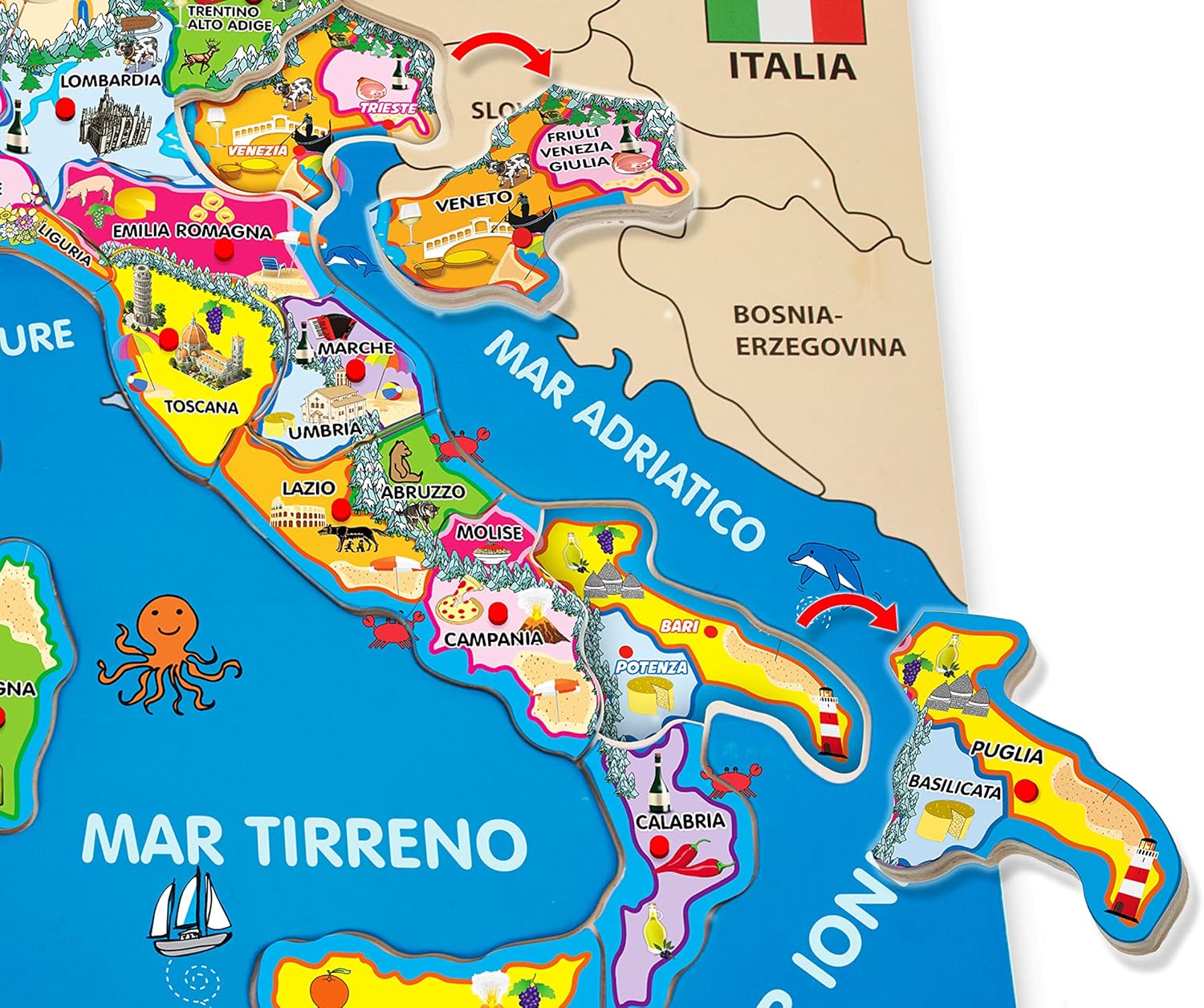 Teorema 40462 Wooden Puzzle d'Italia Multi-Coloured Italy