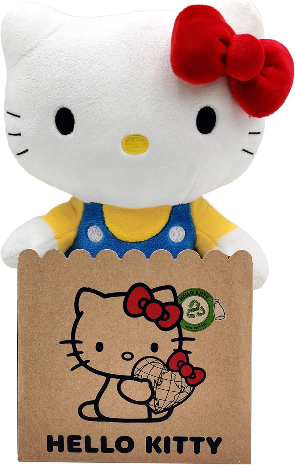 Joy Toy Hello Kitty Classic Eco Plush 24 cm in Reusable Cardboard Bag - The Plush is Made from 100% Recycled PET Bottles