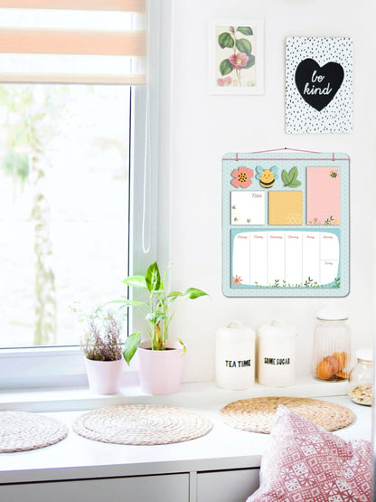 Planner Notepad with Magnetic Back Bands. 30x34 Cm, Bee Theme, Don't miss any reminders at home and office.