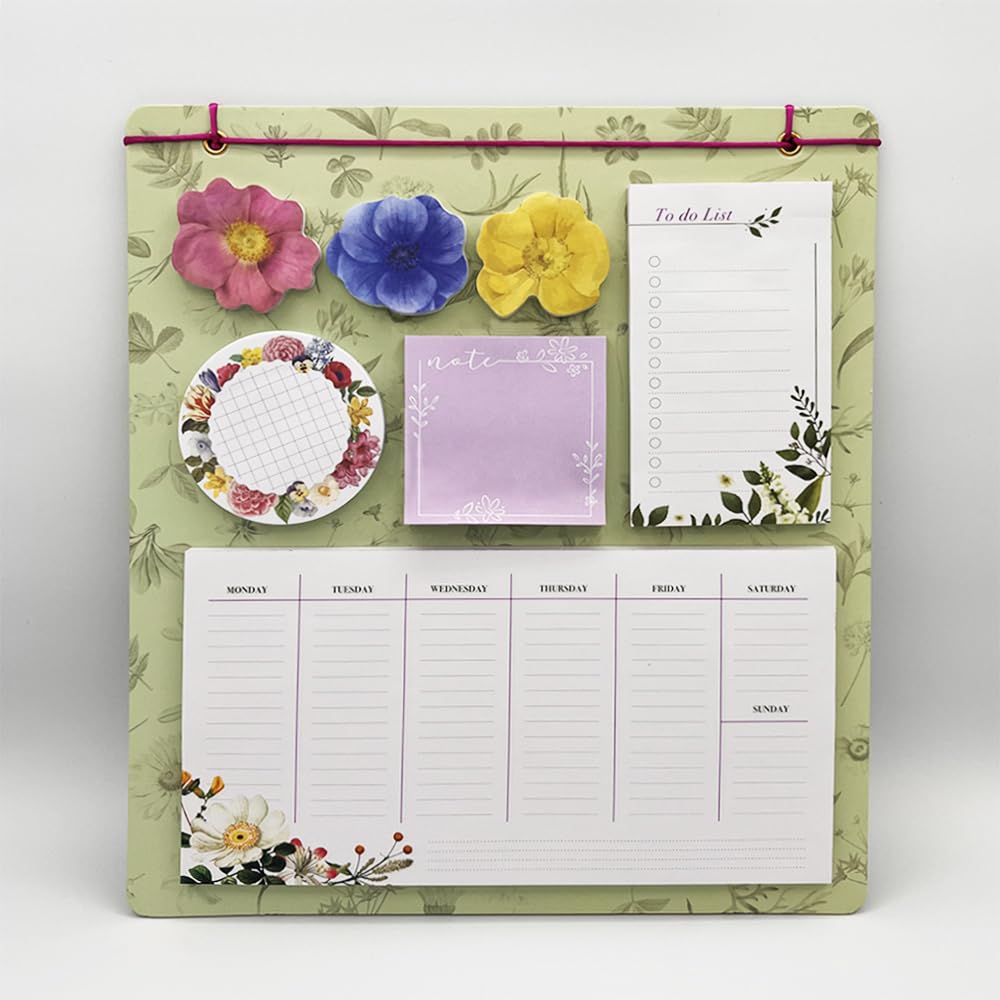 Planner Notepad with Magnetic Back Bands. 30x34 Cm, Botanical Theme. Don't miss any reminders at home and office.