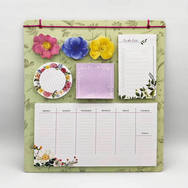 Planner Notepad with Magnetic Back Bands. 30x34 Cm, Botanical Theme. Don't miss any reminders at home and office.