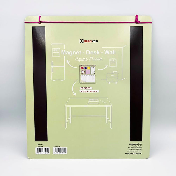 Planner Notepad with Magnetic Back Bands. 30x34 Cm, Botanical Theme. Don't miss any reminders at home and office.