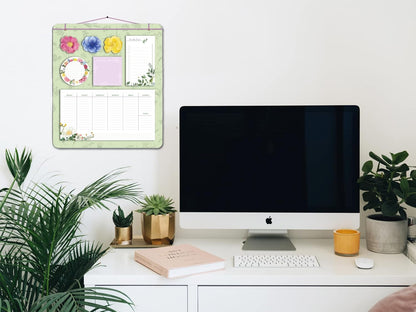 Planner Notepad with Magnetic Back Bands. 30x34 Cm, Botanical Theme. Don't miss any reminders at home and office.