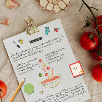 Decoration Kit for Bullet Journal and Planner Cooking Size 30x34 cm Stickers, Sticky Notes, Stencil.