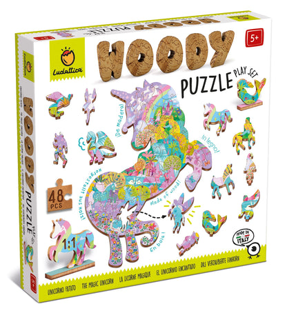 Ludattica Puzzles: Woody Puzzel ENVIRONEMENT Superb 25x35cm, 48 pieces, 12 Figurines, Wood, 5+