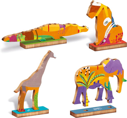 Ludattica- amaderado Madera Sabana Woody Puzzle 48pzas, Multicolor (XOT-LD21276