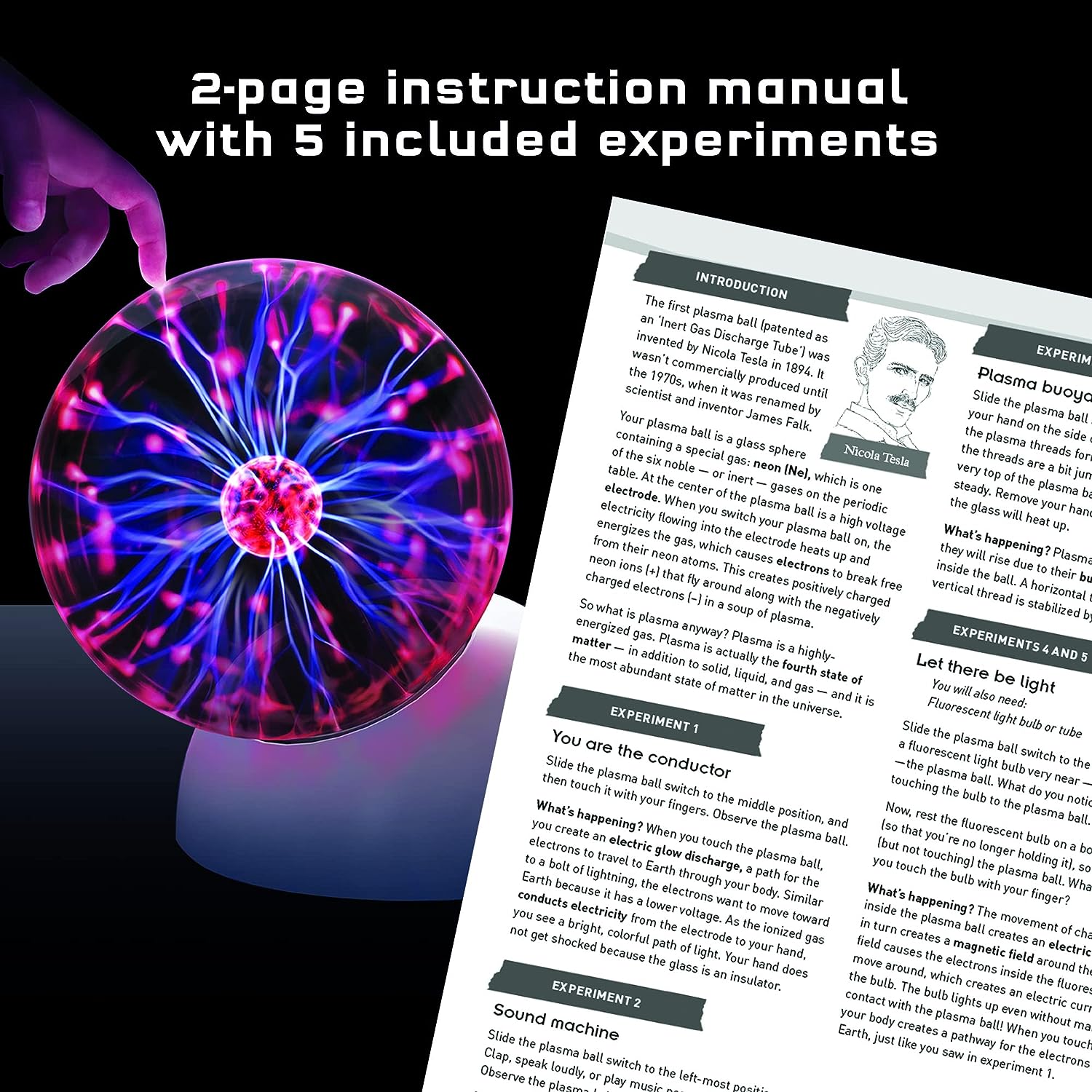 Thames & Kosmos - Plasma Ball - Essential STEM Tools - Classic Scientific Device - Harness the Fourth State of Matter for an Amazing, Interactive Light Show - Age 14+ - 678001
