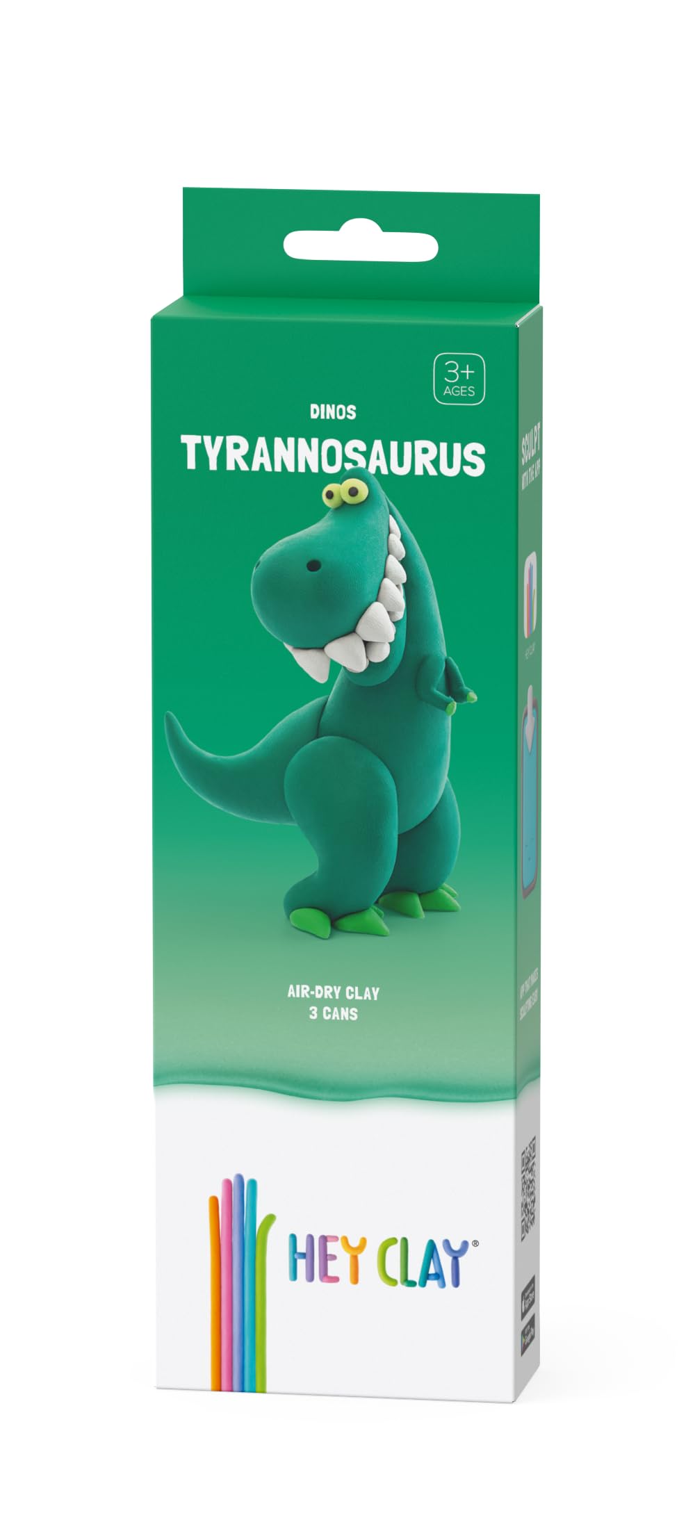 Hey Clay Dino's - Claymate Tyrannosaurus - Kleurrijke modellering Luchtdroge Klei voor Kinderen - Luchtdroge Klei Kit 3 Blikken met Leuke Interactieve App
