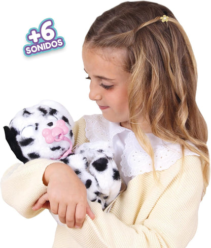 BABY PAWS Sleeping Puppies - Dalmatian An Interactive Plush, Which Makes Sounds, Opens and Closes Its Eyes, and Has A Bag To Take The Puppy Around with You - Gift for Girls and Boys +18 Months