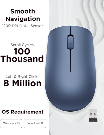 Lenovo 530 Wireless Mouse, Ambidextrous Design, Nano USB Connection, Compatible with Windows Laptops and PCs –