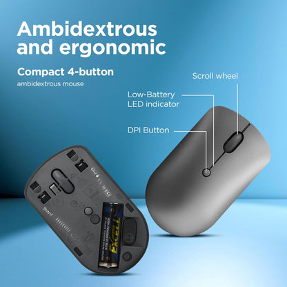Lenovo 540 Wireless Computer Mouse for PC, Laptop, Computer with Windows or Chrome OS - 2.4 GHz USB-C Wireless Pairing Receiver - Compact Size - 18-Months Battery Life - Ambidextrous