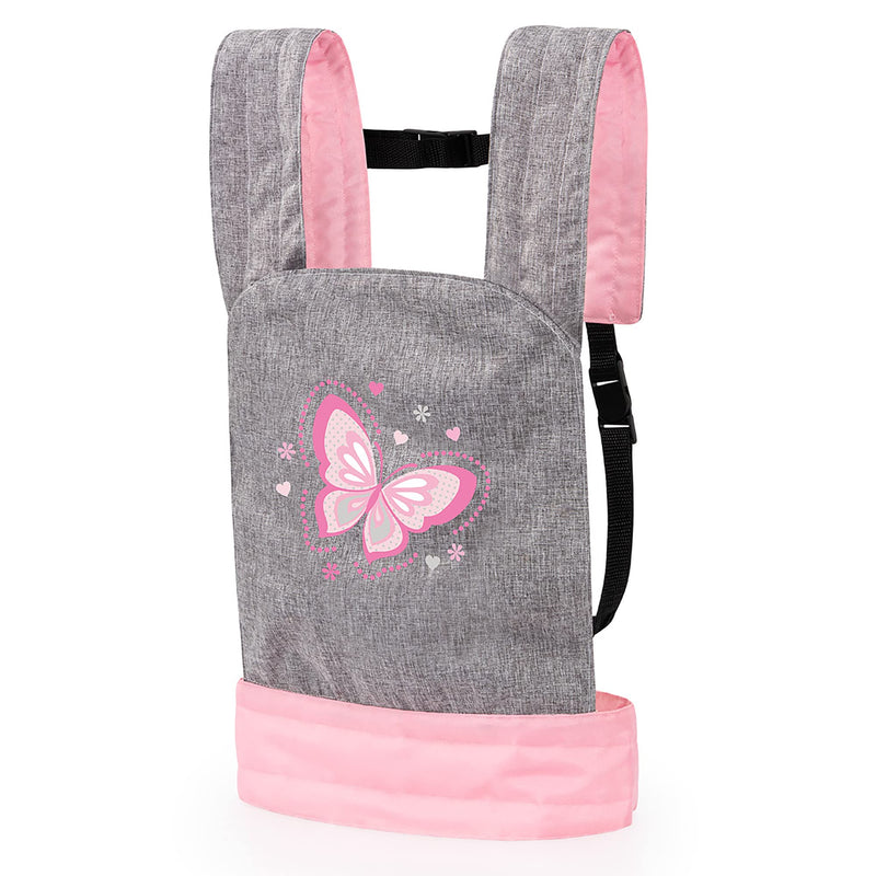 Bayer Design Design-62233AA Animaux 62233AA Porte bébé pour Poupon EasyCarry, Accessoires Poupées, Sac à Dos, réglable, Gris, Rose, Papillon, 46 x 33 cm