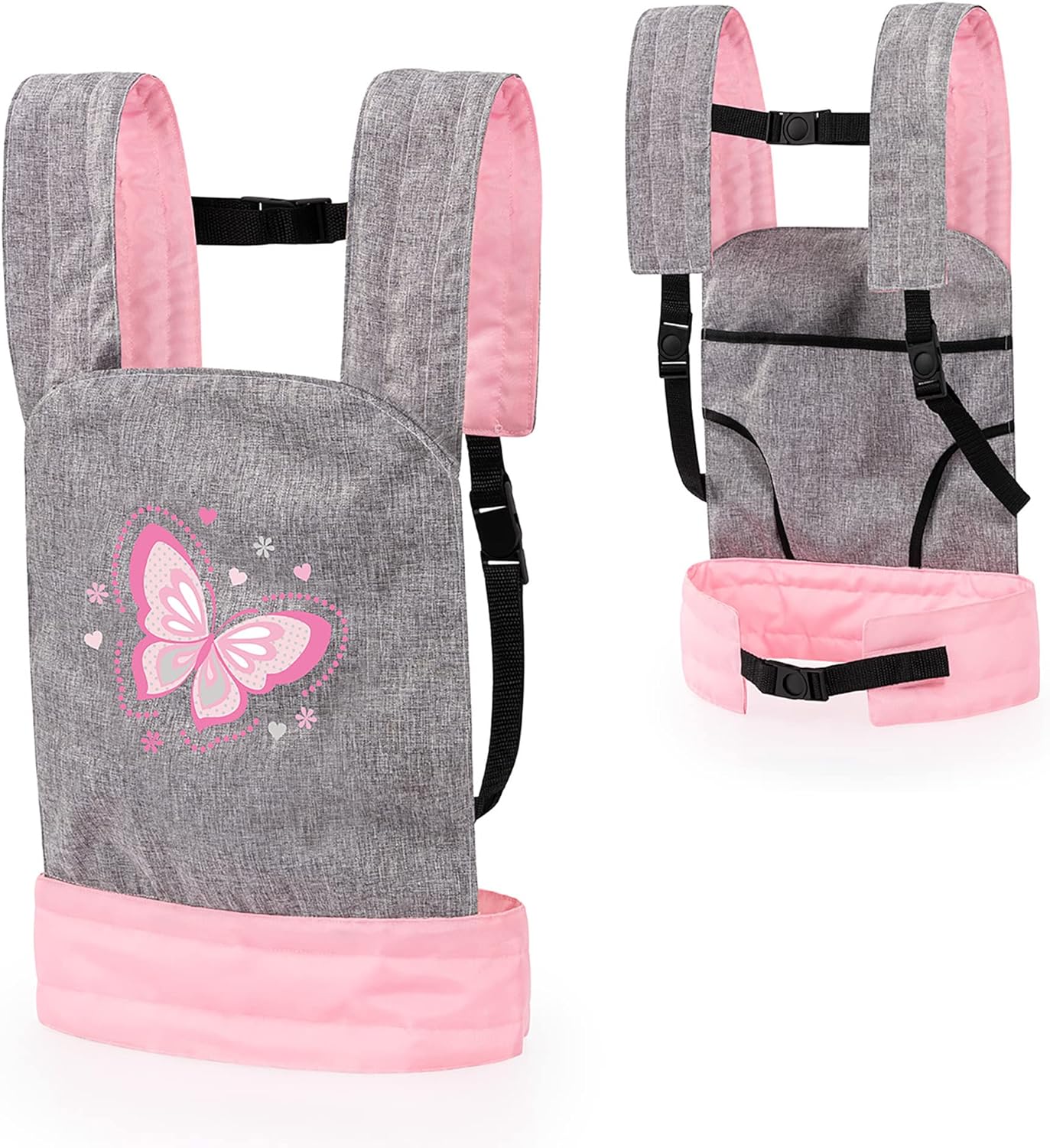 Bayer Design Design-62233AA Animaux 62233AA Porte bébé pour Poupon EasyCarry, Accessoires Poupées, Sac à Dos, réglable, Gris, Rose, Papillon, 46 x 33 cm