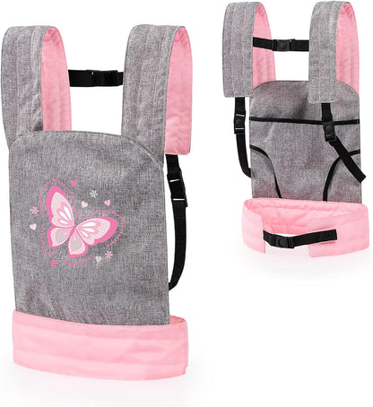 Bayer Design Design-62233AA Animaux 62233AA Porte bébé pour Poupon EasyCarry, Accessoires Poupées, Sac à Dos, réglable, Gris, Rose, Papillon, 46 x 33 cm