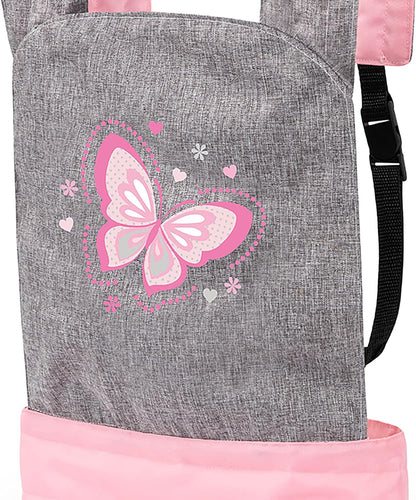 Bayer Design Design-62233AA Animaux 62233AA Porte bébé pour Poupon EasyCarry, Accessoires Poupées, Sac à Dos, réglable, Gris, Rose, Papillon, 46 x 33 cm