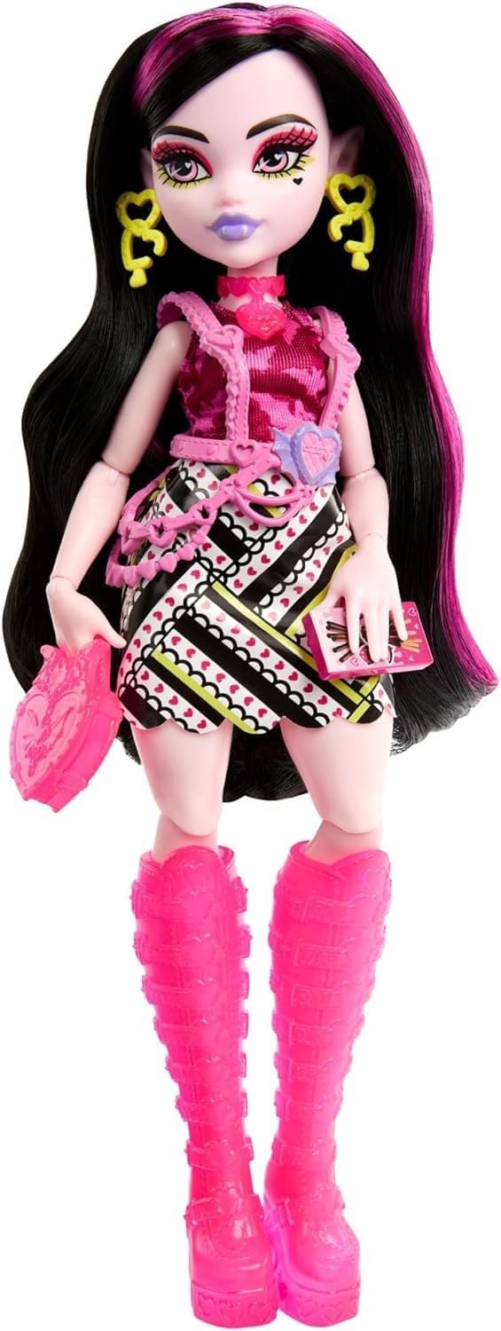 Monster High Doll and Fashion Set, Draculaura Doll, Skulltimate Secrets: Neon Frights, Dress-Up Locker with 19+ Surprises, HNF78