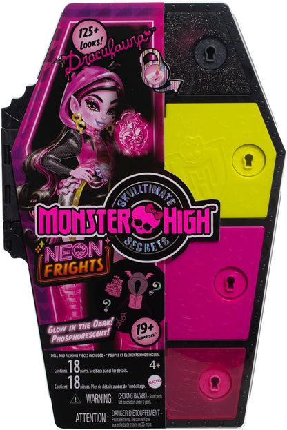 Monster High Doll and Fashion Set, Draculaura Doll, Skulltimate Secrets: Neon Frights, Dress-Up Locker with 19+ Surprises, HNF78