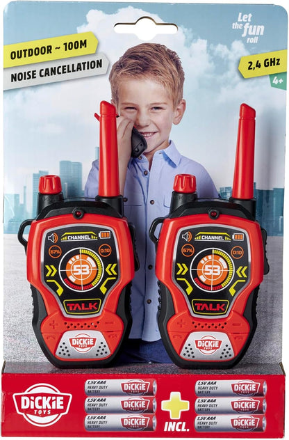Dickie Toys - Walkie Talkie Fun, rood/zwart, 2 stuks, 16 cm, 2.4 GHz, bereik 100m, ruisonderdrukking, vanaf 3 jaar
