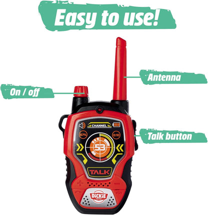 Dickie Toys - Walkie Talkie Fun, rood/zwart, 2 stuks, 16 cm, 2.4 GHz, bereik 100m, ruisonderdrukking, vanaf 3 jaar