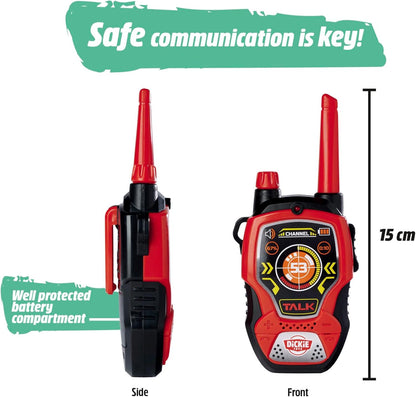 Dickie Toys - Walkie Talkie Fun, rood/zwart, 2 stuks, 16 cm, 2.4 GHz, bereik 100m, ruisonderdrukking, vanaf 3 jaar