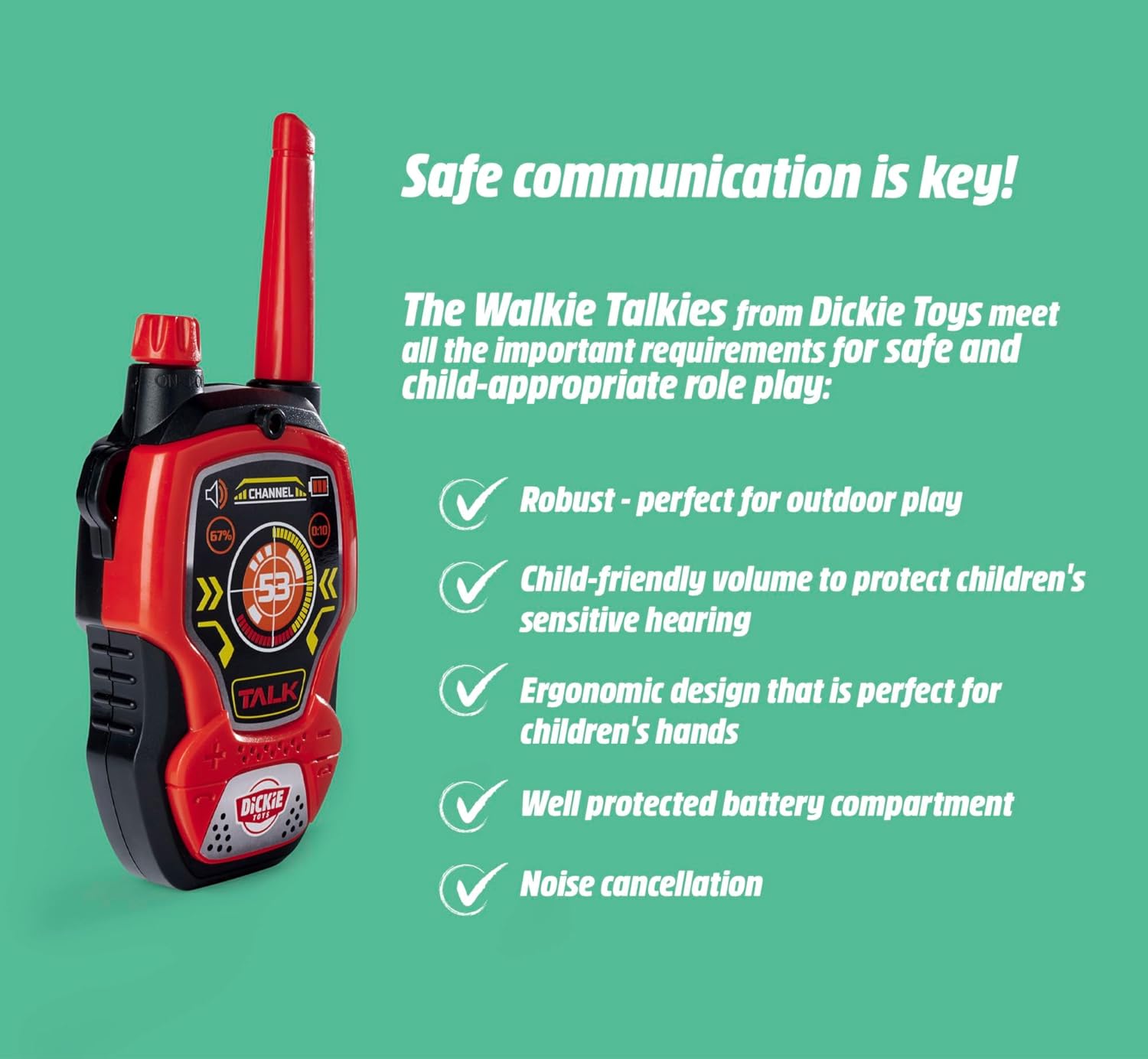 Dickie Toys - Walkie Talkie Fun, rood/zwart, 2 stuks, 16 cm, 2.4 GHz, bereik 100m, ruisonderdrukking, vanaf 3 jaar
