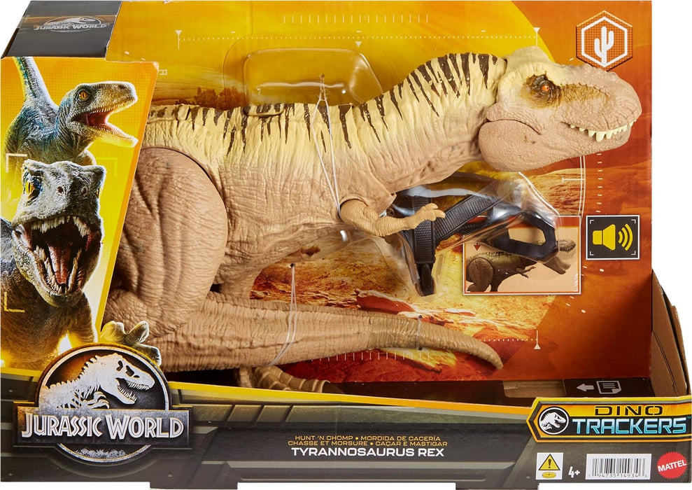 Mattel Jurassic World Dino Trackers Hunt 'n Chomp Tyrannosaurus Rex, T Rex Dinosaur Toy with Sound and Double Chomp Motion, Tracking Gear, Digital Play Options, Toys for Ages 4 and Up, HNT62