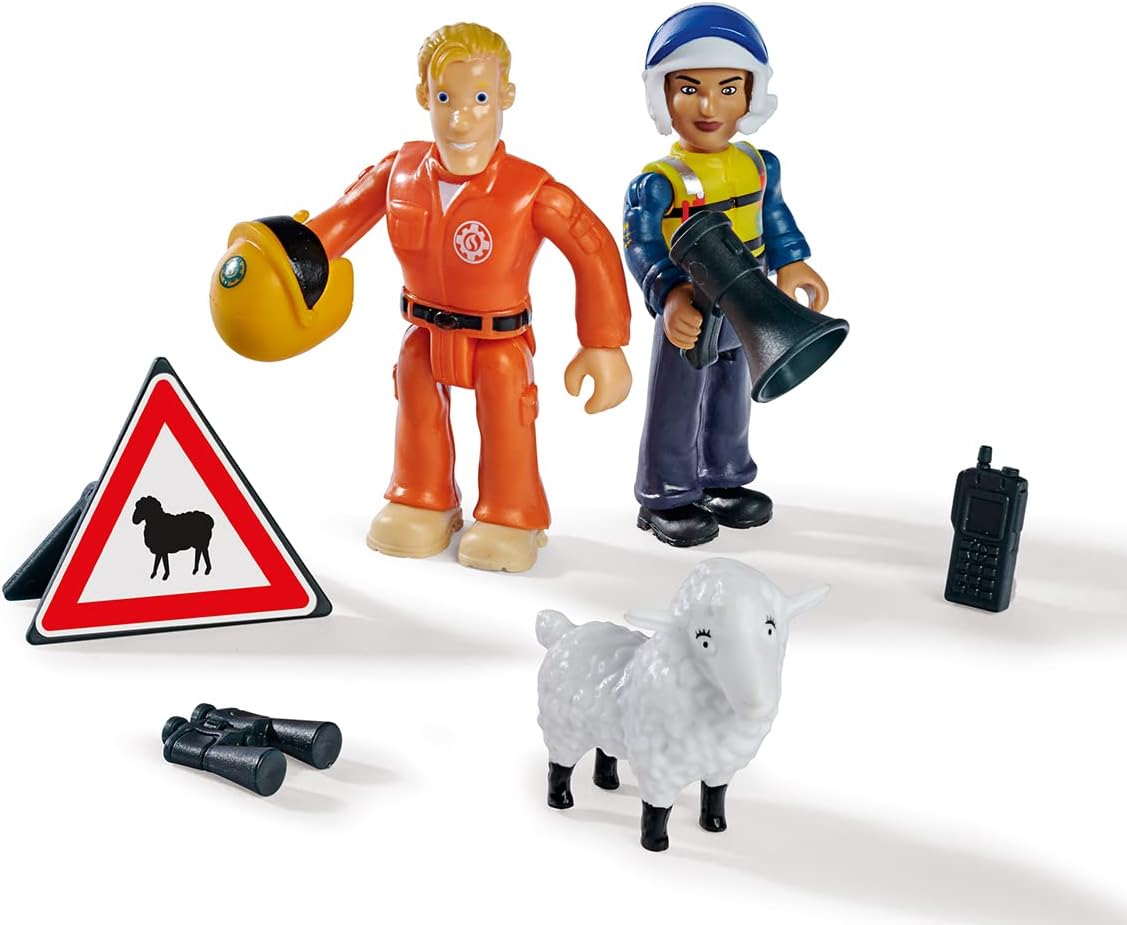 Simba 109252515 Fireman Sam Figure Set, Double Pack with Animal, Figure 7.5 cm, Movable, with Accessories, 4 Assorted Designs, Only One Item Will Be Delivered, from 3 Years