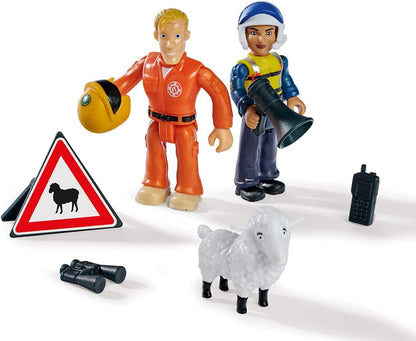 Simba 109252515 Fireman Sam Figure Set, Double Pack with Animal, Figure 7.5 cm, Movable, with Accessories, 4 Assorted Designs, Only One Item Will Be Delivered, from 3 Years