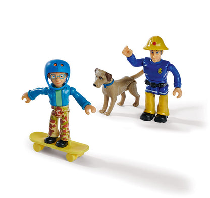 Simba 109252515 Fireman Sam Figure Set, Double Pack with Animal, Figure 7.5 cm, Movable, with Accessories, 4 Assorted Designs, Only One Item Will Be Delivered, from 3 Years