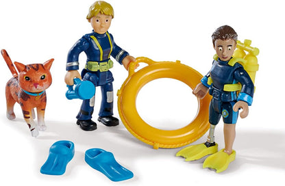Simba 109252515 Fireman Sam Figure Set, Double Pack with Animal, Figure 7.5 cm, Movable, with Accessories, 4 Assorted Designs, Only One Item Will Be Delivered, from 3 Years