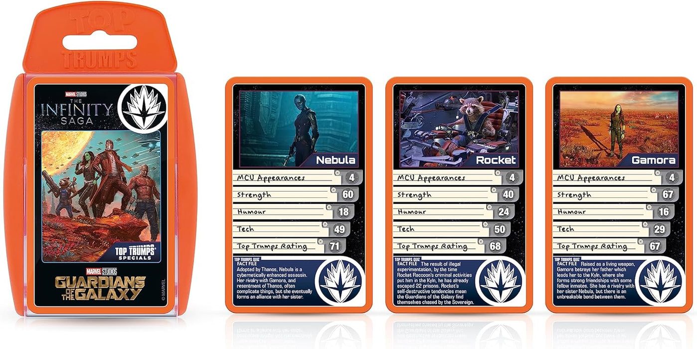 Top Trumps Specials Guardians of the Galaxy Card Game, play with Rocket Raccoon, Baby Groot, Gamora, Drax, Star Lord, Nebula and Thor, educational gift for ages 8 plus