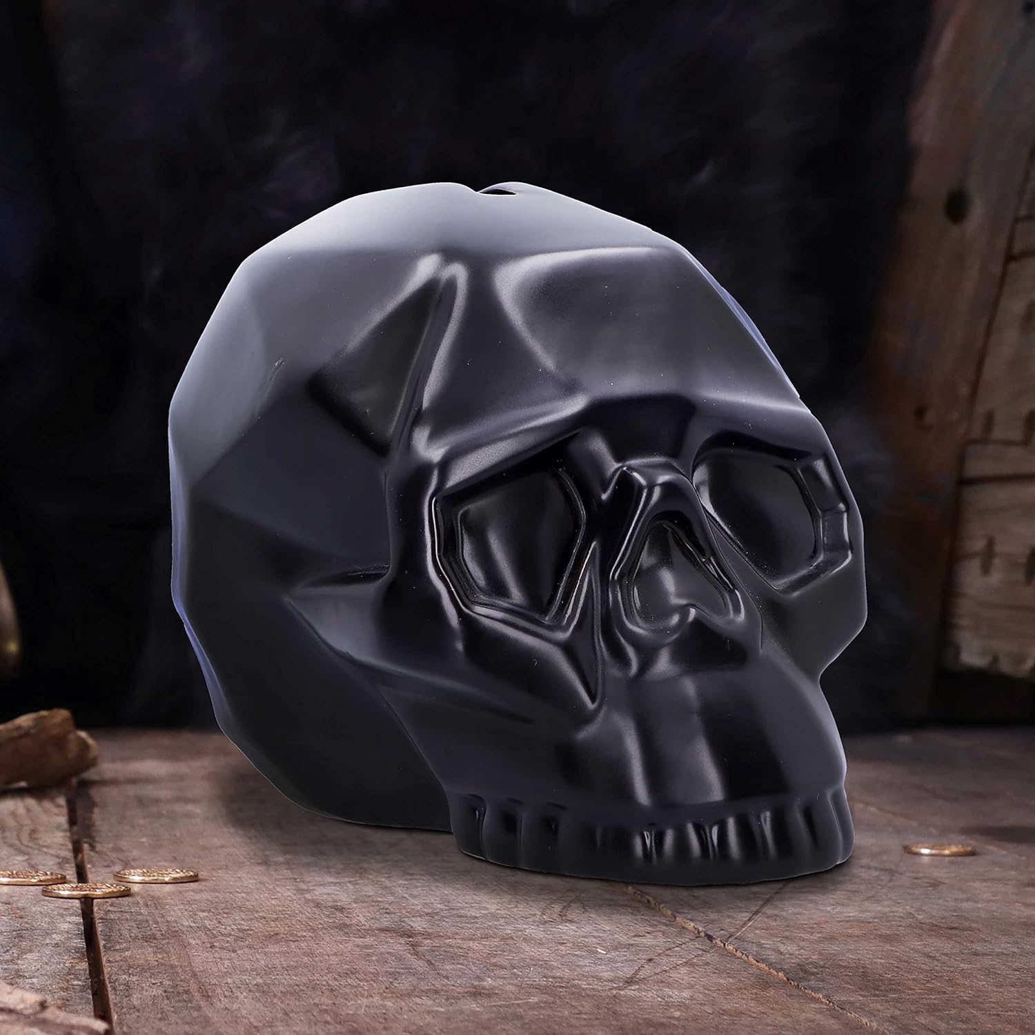 Nemesis Now Geometric Money Box 11.6cm, Ceramic, Black Geometric Skull Ornament, Money Box