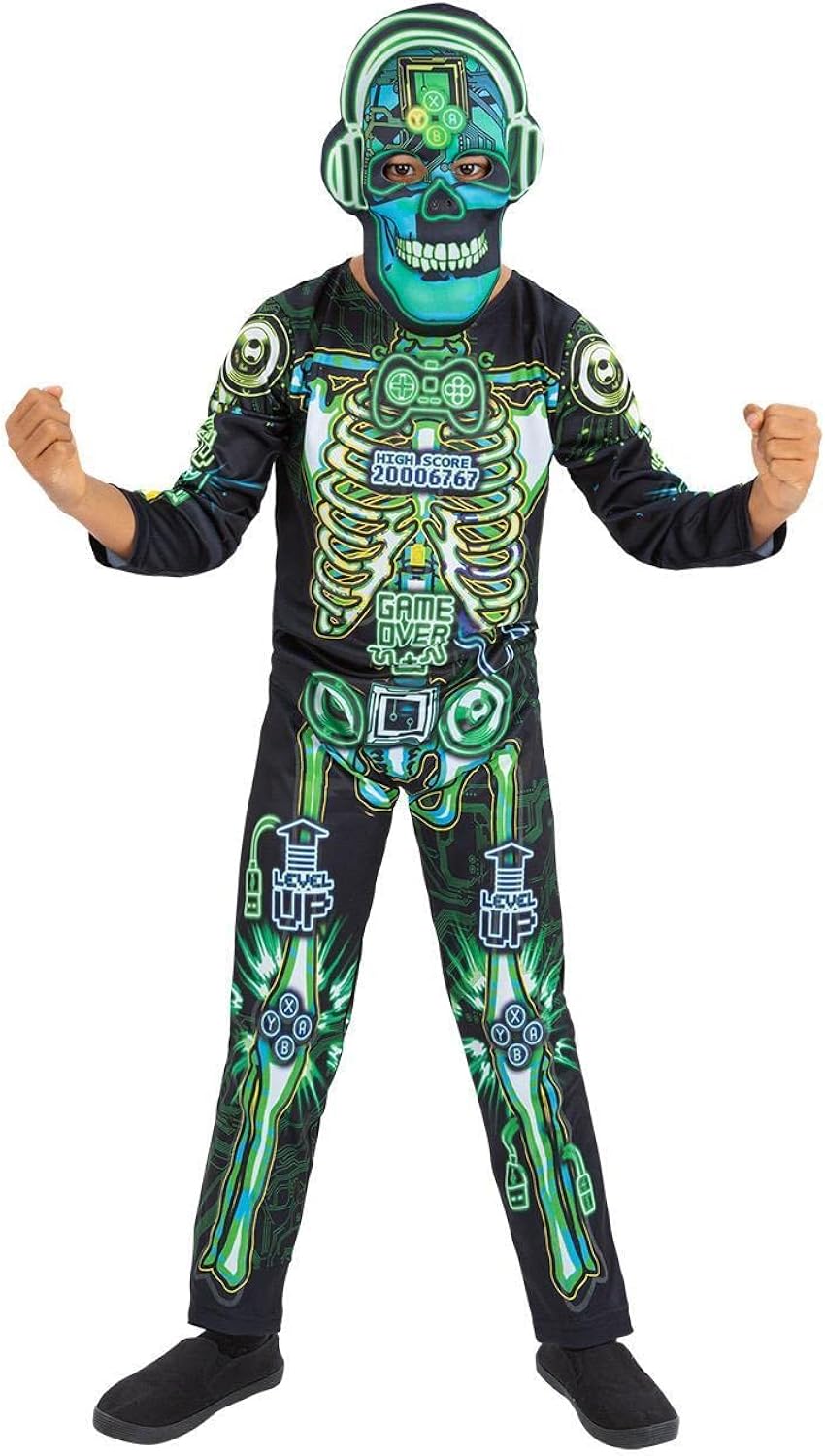 Smiffys 99943 Glow in the Dark Tech Skeleton Costume, Boys, Multi-Colour