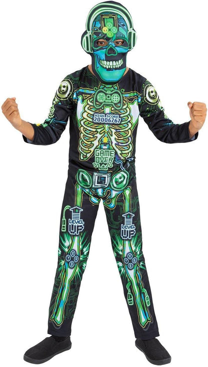 Smiffys 99943 Glow in the Dark Tech Skeleton Costume, Boys, Multi-Colour