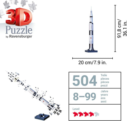 Ravensburger 3D Puzzle 11545 - Apollo Saturn V Rakete - 440 Puzzleteile - Für alle Weltraum Fans ab 8 Jahren