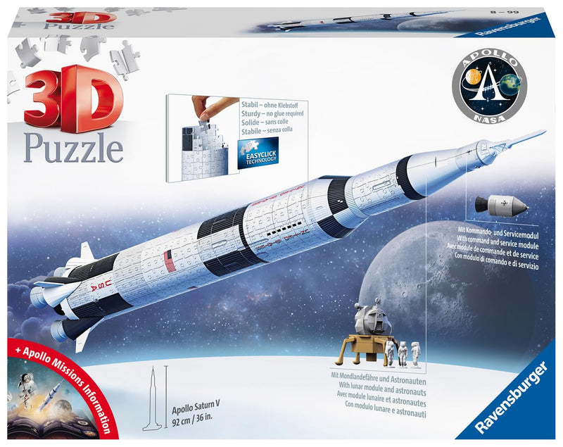 Ravensburger 3D Puzzle 11545 - Apollo Saturn V Rakete - 440 Puzzleteile - Für alle Weltraum Fans ab 8 Jahren