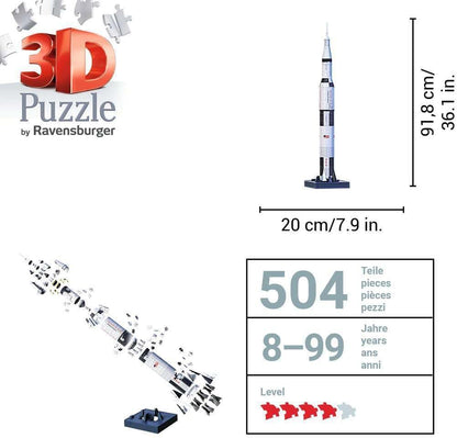 Ravensburger 3D Puzzle 11545 - Apollo Saturn V Rakete - 440 Puzzleteile - Für alle Weltraum Fans ab 8 Jahren
