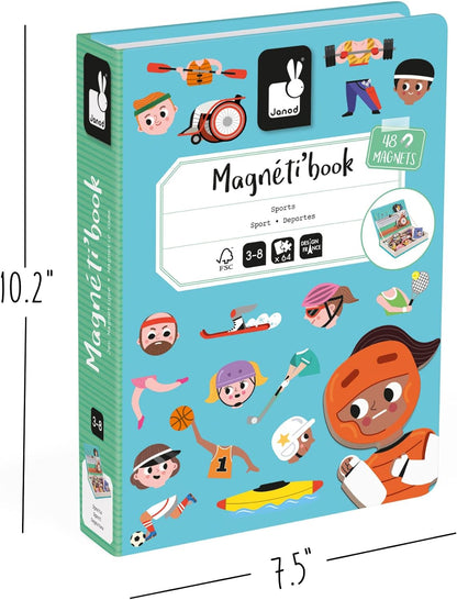 Janod - Magnéti'Book Sports - Magnetic Educational Game - 48 Magnets + 16 Model Cards - Children’s FSC Cardboard Toy - 3 Years +, J02596