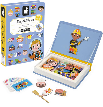 Janod - Magnéti'Book Occupations - Magnetic Educational Game - 48 Magnets + 16 Model Cards - Children’s FSC Cardboard Toy - 3 Years +, J02597