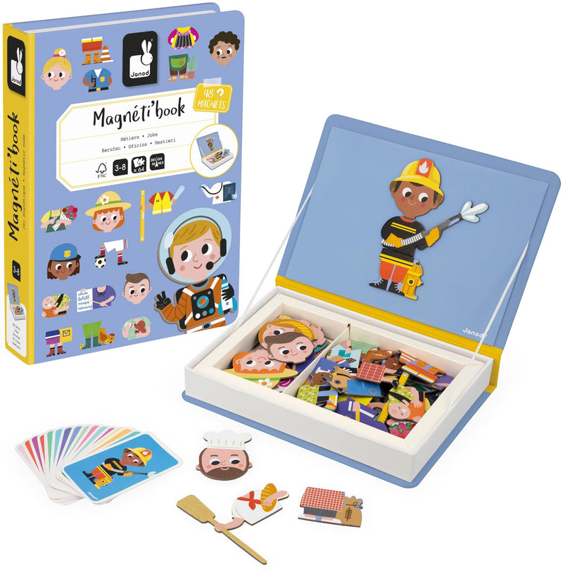 Janod - Magnéti'Book Occupations - Magnetic Educational Game - 48 Magnets + 16 Model Cards - Children’s FSC Cardboard Toy - 3 Years +, J02597