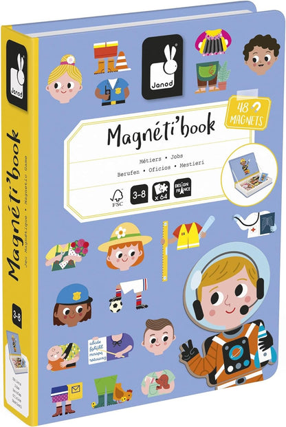 Janod - Magnéti'Book Occupations - Magnetic Educational Game - 48 Magnets + 16 Model Cards - Children’s FSC Cardboard Toy - 3 Years +, J02597