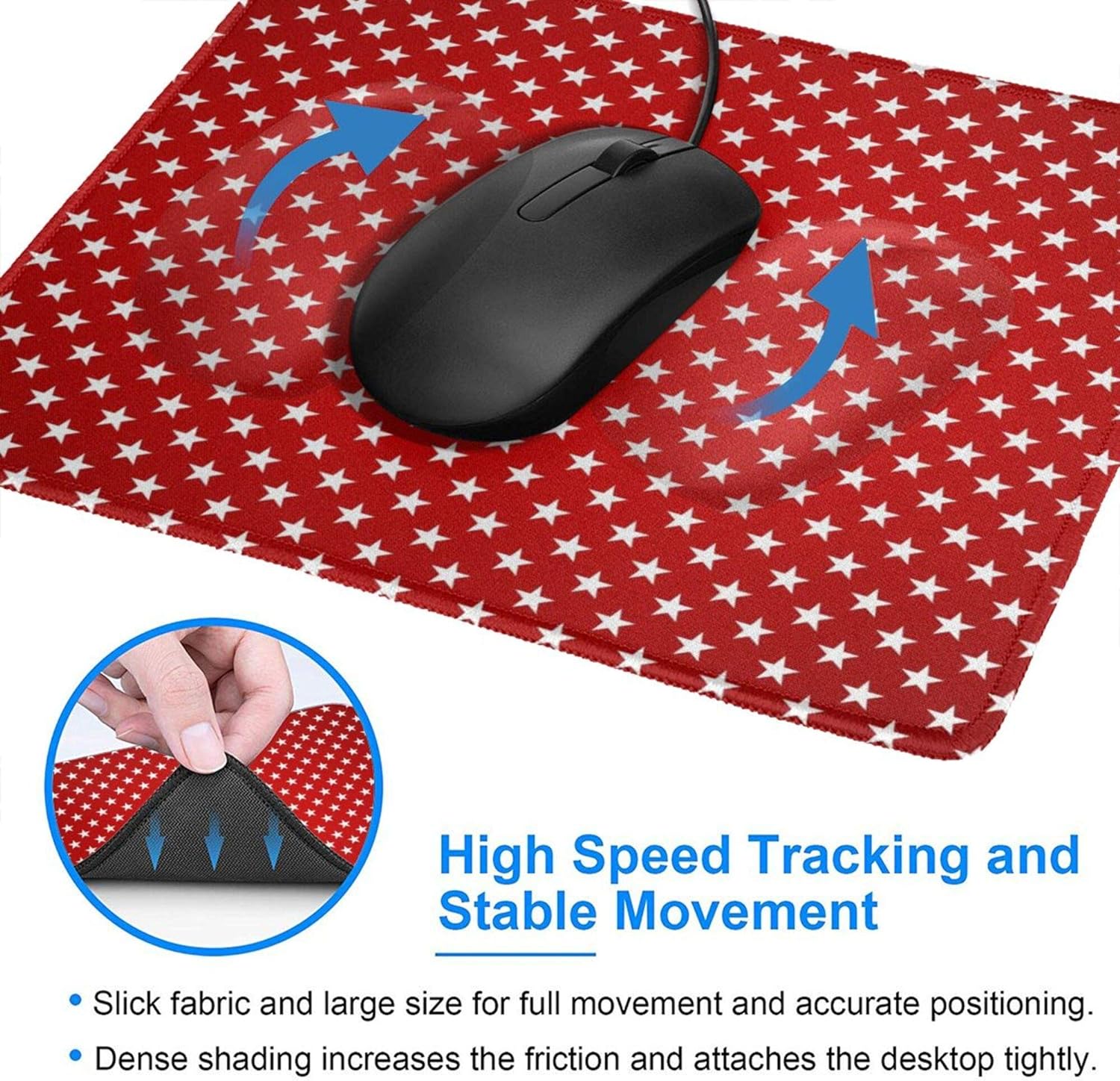 Mouse Pad Customized Mousepad Non-Slip Rubber Base Mouse Pads for Computers Laptop Office Desk Accessories White Stars Red Background Mouse Pad