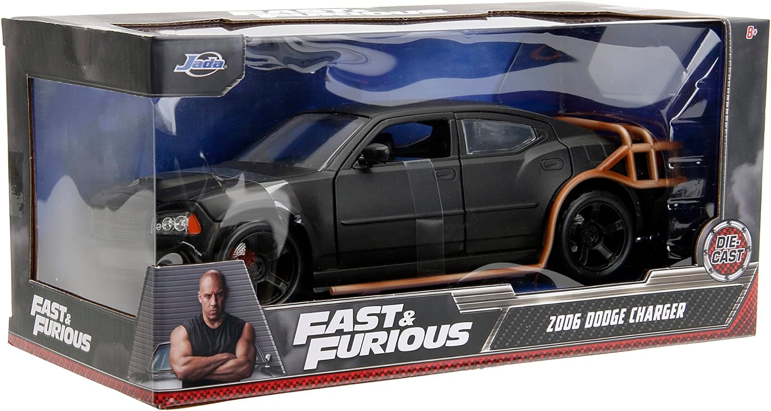 Jada Toys F&F Dodge Charger Heist Car, Fast and Furios, 1:24, Muscle Car, Conocido en la Serie de películas, Color Negro
