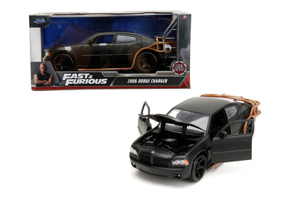 Jada Toys F&F Dodge Charger Heist Car, Fast and Furios, 1:24, Muscle Car, Conocido en la Serie de películas, Color Negro