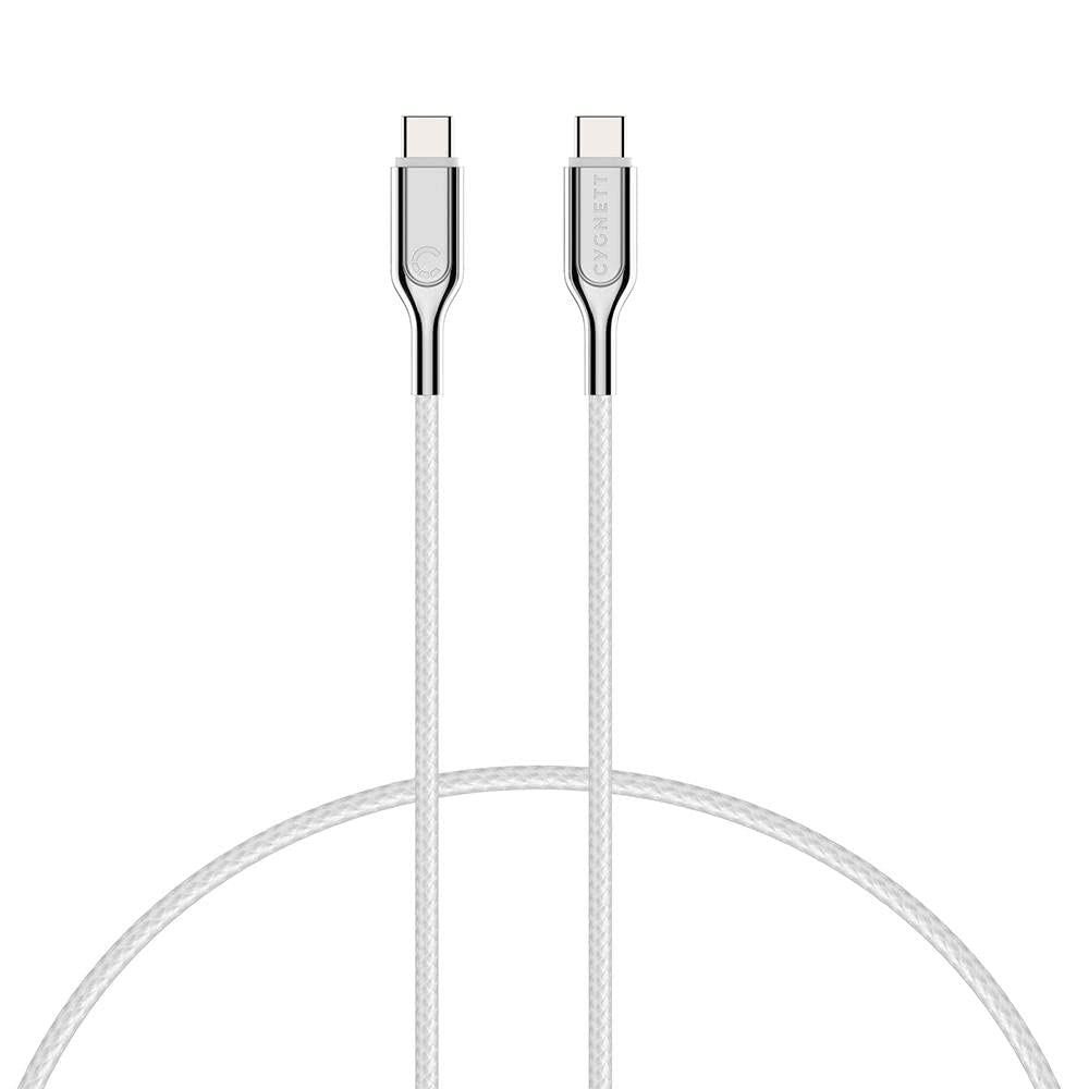 Cygnett Armoured 2.0 USB-C to USB-C (5A/100W) Cable 1M - White - Connector, Fast Charging, Data Transfer